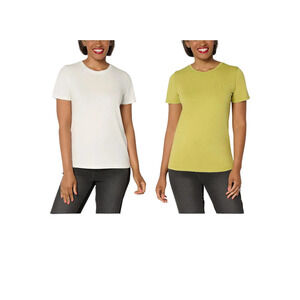 LOGO Principles by Lori Goldstein Women's 2pk Knit Tees Alabaster/Pea - Regular